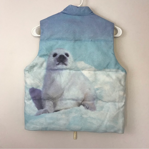 Vtg Old Navy Sz 10 Juniors Blue White Snow Seal Vest Outdoor Puffer Top Zip Up - Picture 14 of 16